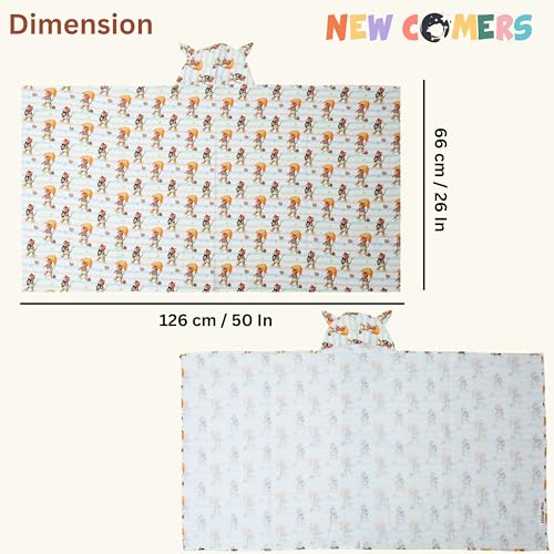 Image of NEW COMERS 100% Pure Cotton Waffle Hooded Wrapper - Baby Towel for New Born | Big Size 50cm x 26cm | Soft, Safe & Skin-Friendly | Perfect for Newborns 0-5 Years | Breathble Absorbant (Multicolor 2)