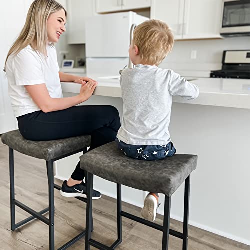 Alpha Home Bar Stools Backless Saddle Seat Barstools Modern Pu Leather Cushion Counter Height Chairs Set Of 2 For Kitchen Island, Dining Pub And Bistro, 24 Inches, Grey, 2Pcs #TOP2
