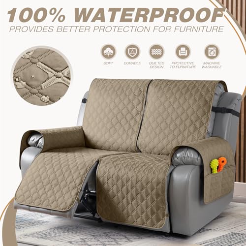 Image of TAOCOCO 100% Waterproof Recliner Covers, Recliner Sofa Covers with Leg Straps, Reversible Recliner Couch Cover for Reclining Chair, Washable Couch Protector for Pets Kids(2 Seater, Khaki)