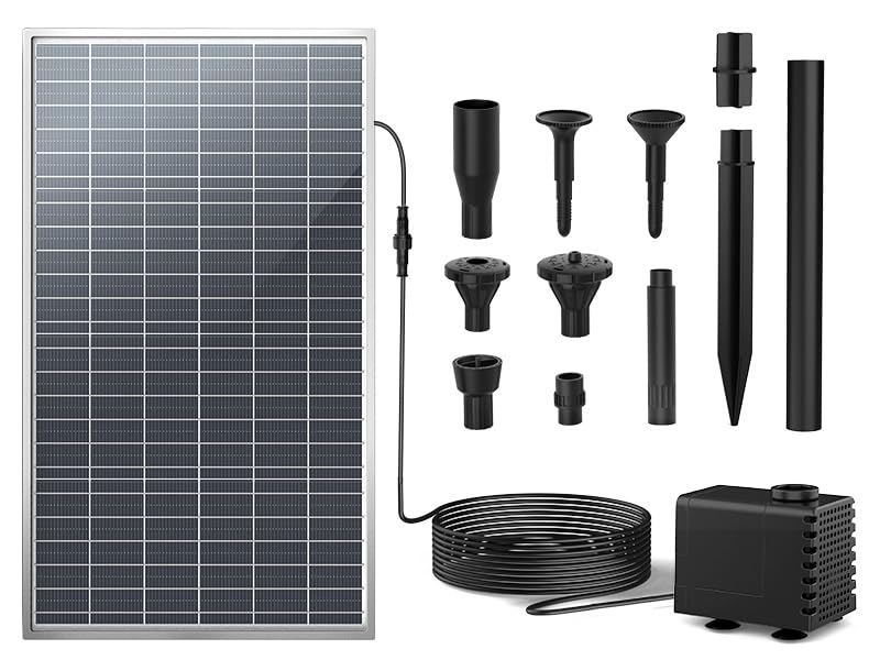 AMZtime Fontana solare a LED colorata da 20 W, per esterni, con batteria da 4000 mAh, fontana solare per esterni, pompa solare fai da te con 5 effetti, pompa ad acqua solare per giardino, gioco