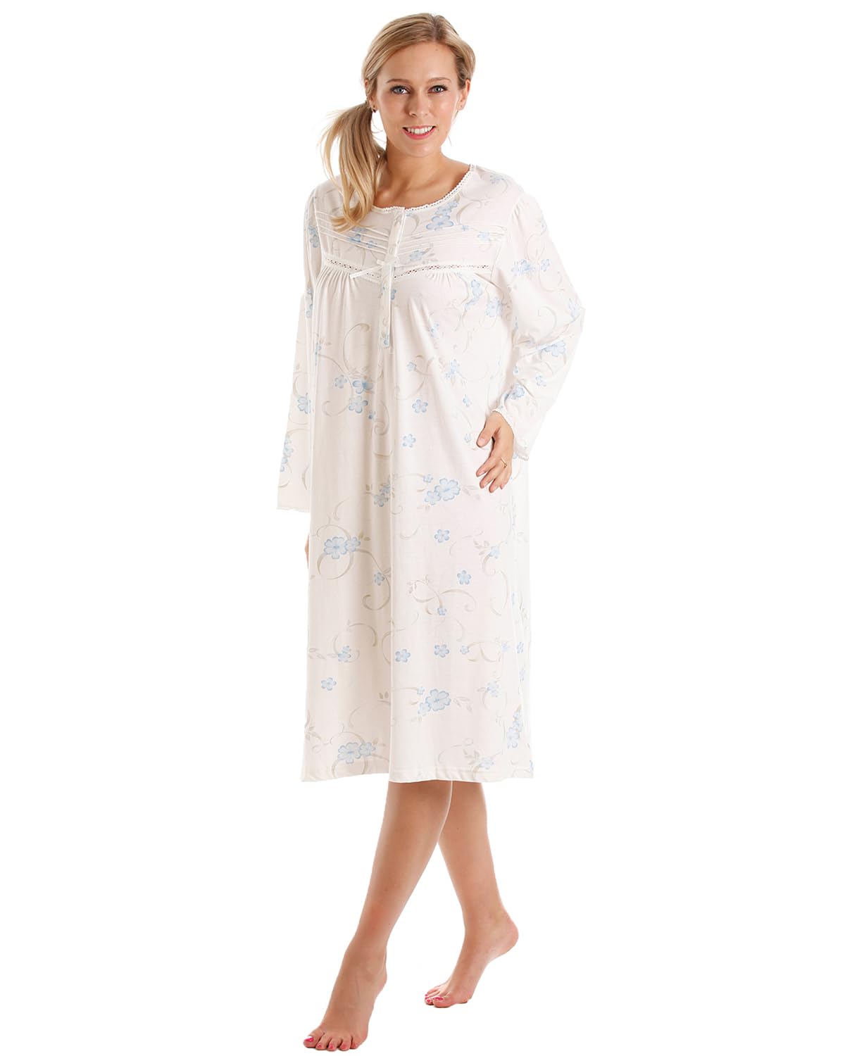 Slumber Hut Ladies 2 Pack Floral Jersey Poly Cotton Long Sleeve Nightie - Blue - 22-24