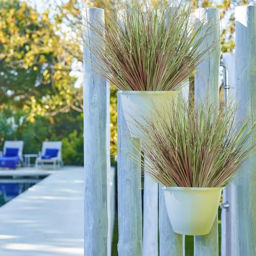 Betylifoy Artificial Grass Plants Outdoor 20PCS UV Resistant Faux Wheat Grass Fake Shrubs Purple Green Onion Grass Artificial Greenery Stems for Indoor Outdoor Office Home Decor image 2