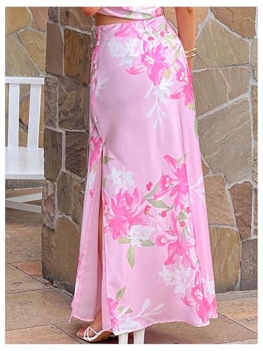 Milumia Women's Floral Print Long Skirt Boho Split Side Vacation Fishtail Long Skirts3