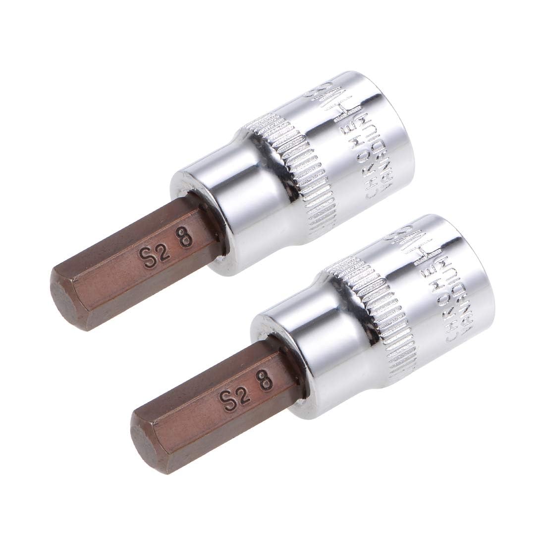 TOP-VIGOR 2Pcs 3/8" Drive x H8 (8mm) Allen Key Socket, Premium S2 Steel Bits, Hex Bit with 48mm Length for Torque Wrench, Ratchet Wrench, Impact Power Drills, Slide Bar