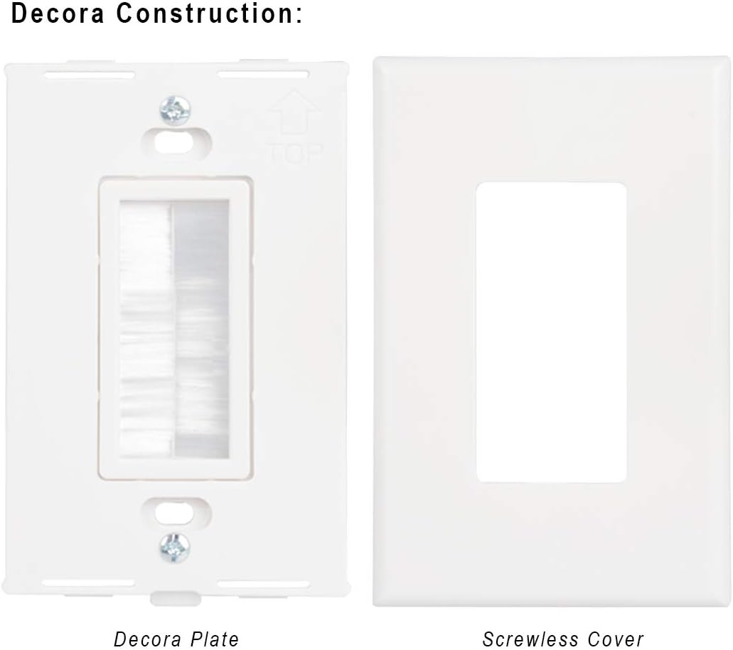 Screwless Wall Plate, Decora Brush Wall Plate + 1 Gang Low Voltage Mounting Bracket for Cable Pass Through (White, 2 Pack) image 3