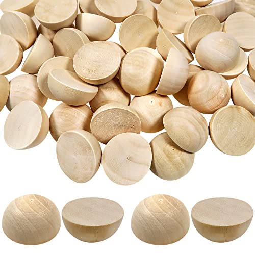 TOAOB 50pcs Demi Rond Boules en Bois Brut Naturel Cabochons Dos Plat 30mm Non Peinte pour Artisanat Fabrication de Bijoux
