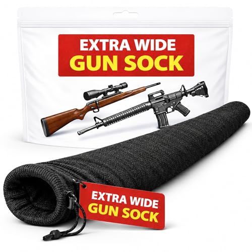 DecoyPro Extra Wide Gun Sock - Soft Gun Case Sleeve With ID Tag for Rifles with Scopes – Shooting Accessories for Shotguns & Rifles with Optics - Silicone Treated & Moisture Wicking - Black 52