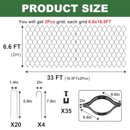 Image of Gravel Grid 2'' Depth with Metal Stakes, 6.6x33 FT Geogrid for Gravel Driveway 2200 lbs per Sq FT Erosion Control Ground Grid Gravel Stabilizer Grid for Driveway, Parking Lot, Slope, Walkway, Patio