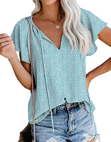 SimpleFun Girls’s Boho Tops Floral V Neck Brief Sleeve Summer time Shirt Shirts