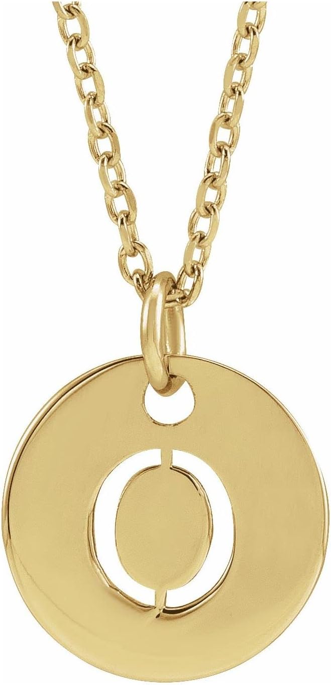 Diamond2Deal 14K Gold, Sterling Silver Or Platinum Initial Alphabet Disc Pendant 16-18" Necklace 10 mm