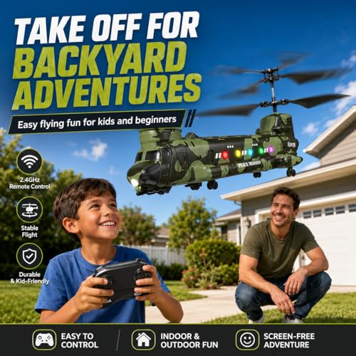 Image of Army Chinook Remote Control Helicopter, LM19-D Military Transport RC Helicopter, Altitude Hold, One Key take Off /Landing, LED Light, Low Battery Reminder, Army Toys & Gift for Military Fans