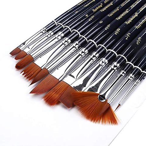 Paint Brushes 12 Pieces Set, Professional Fine Tip Paint Brush Set Round Pointed Tip Nylon Hair artist acrylic brush for Acrylic Watercolor Oil Painting (Light Black-12) Cover