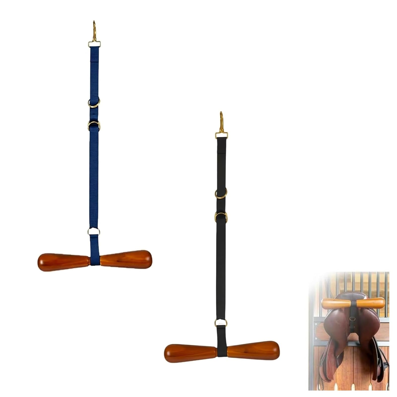 Saddle-Shaped T-Shaped Hanger, Portable Hanging Saddle Rack, “T” Shape Hanging Strap, Rustic Adjustable, Lightweight Equestrian Gear Wall Mount Storage for Stable, Car Headrest, Trailer (#A+B)