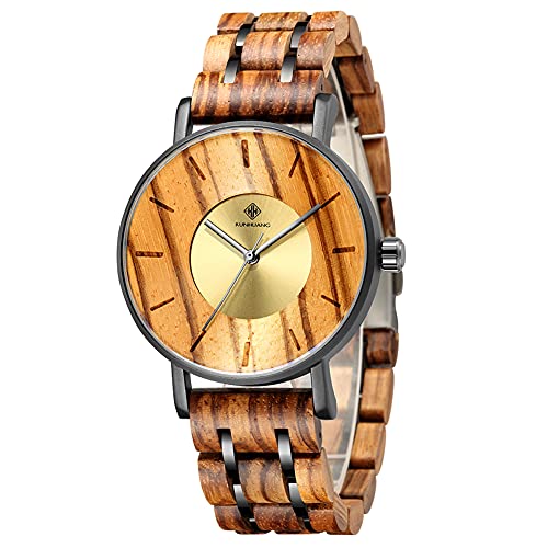 XIRUVE Holz Armbanduhr für Damen Herren Quarz 41mm Zifferblatt Wasserdicht mit Geschenkbox Cover