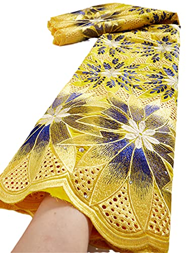 Tela africana de cordón suizo con bordado elegante y piedras brillantes para vestidos