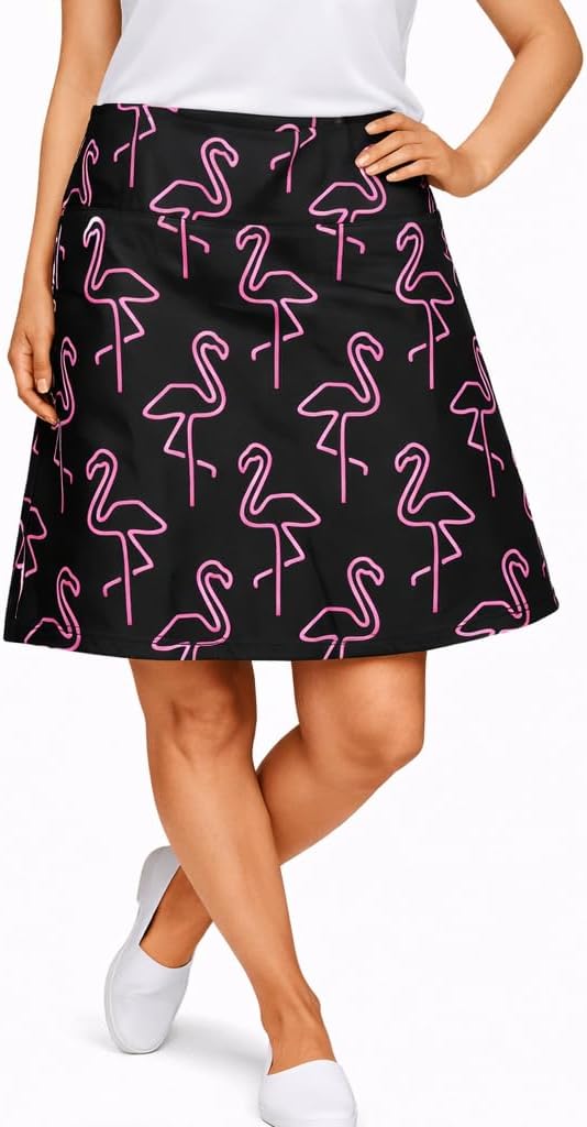 ReadyGOLF Neon Flamingos Ladies Active Skort