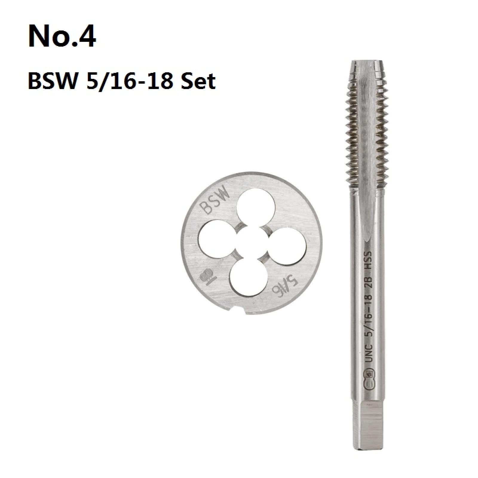 Juego de 2 machos y terrajas para roscar Tornillos, Brocas HSS, machos y terrajas de Mano Derecha BSW 5/32-32, 3/16-24, 5-16-18, 1/4-20, 1/2-12, 5/8-11,5/16-18