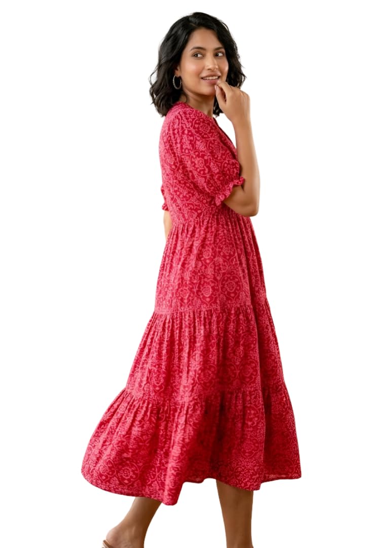 presha Women's Fit and Flare Pure Cotton Long Maxi Dress (SP-22 MaroonB02)-picture-53