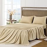 FreshCulture Queen Sheet Set - Ultra Soft Sheets for Queen Size Bed - Brushed Microfiber - Deep Pockets - Easy Care - Cooling & Breathable Sheets - 4 Pieces Hotel Luxury Queen Bed Sheets (Beige)