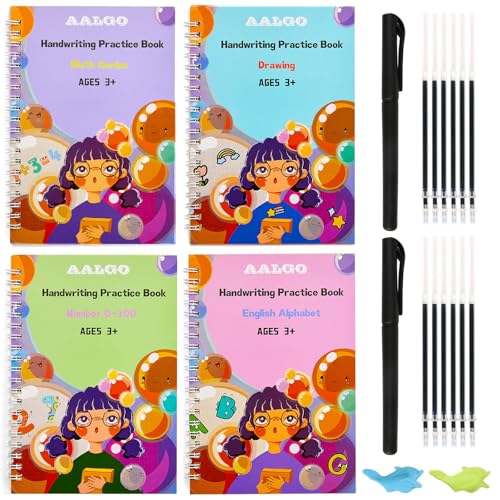 AALGO Handwriting Book Practice for Kids,Reusable Grooved Handwriting Books, Writing Practice for Kids Age 3-5