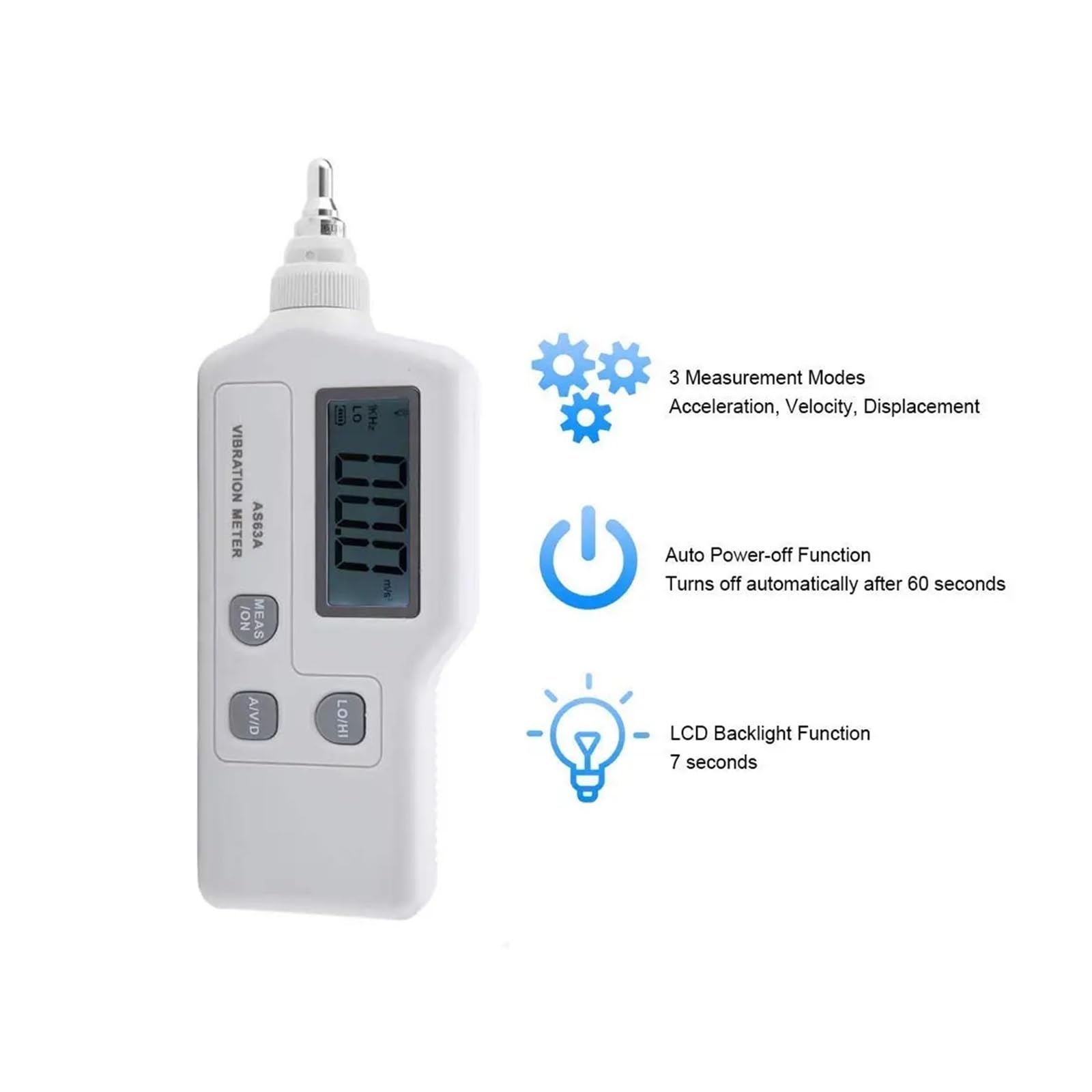 Analizador de vibraciones, Medidor de vibración portátil AS63A, analizador vibración/aceleración/desplazamiento, vibrómetro