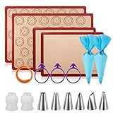 Macaron Silicone Mat Baking Kit - (16pcs Set)2 Half Sheet Macaron Mat,2 Quarter Sheet Silicone Baking Mats,Nonstick Macaron Sheet Cookie Mat for Baking Pan Liner,2 Macaroon Piping Bag and 6 Piping Tip
