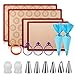 Macaron Silicone Mat Baking Kit - (16pcs Set)2 Half Sheet Macaron Mat,2 Quarter Sheet Silicone Baking Mats,Nonstick Macaron Sheet Cookie Mat for Baking Pan Liner,2 Macaroon Piping Bag and 6 Piping Tip