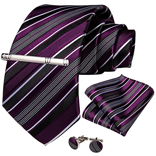 Image of DiBanGu Mens Striped Tie Silk Woven Necktie and Pocket Square Cufflinks Tie Clip Set Wedding Business Formal Gift Tie for Men