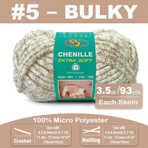 Image of Super Soft and Cozy Chenille Yarn for Crocheting and Knitting -Easy to Crochet with-Bulky #5, 3.5oz /93yds -Chunky Plush Yarn for Hand Craft Blanket Ammigurumi (Green Coffee, 3 Pack)