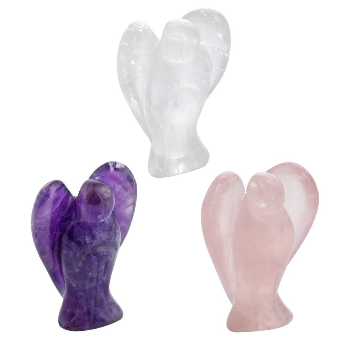 SUNYIK Zestaw 3 posągów anioła stróża kwarc ametyst 3,8 cm