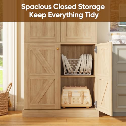Image of ivaniti 70.8 inch Tall Bookshelf with Doors, Farmhouse Modular Bookcase with 4-Tier Adjustable Shelves, Large Storage Cabinet for Home Office, Living Room, Brown