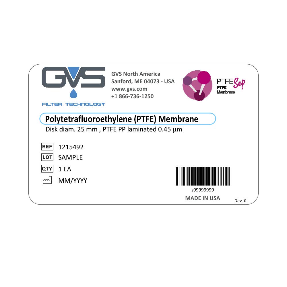 GVS Filtro a Disco, PTFE, 0.45µm, 25mm, 100/pk
