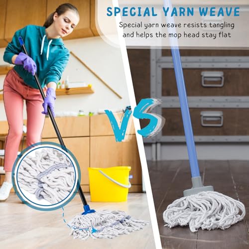 Image of Mops for Indoor Floor Cleaning, Small Cotton String Mop for House, Kitchen, Bathroom, Deck, Rag Mop with 51'' Handle (2 Mop Heads)