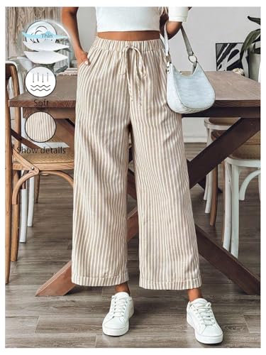 GORGLITTER Women's Striped Wide Leg Crop Pants Drawstring Waist Loose Trousers with Pockets4