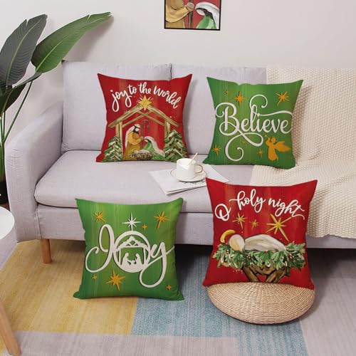 Fjfz FJFZUSSXSD965 Christmas Nativity Christian Decorative Throw Pillow Covers 18 X 18 Set Of 4 thumb #5