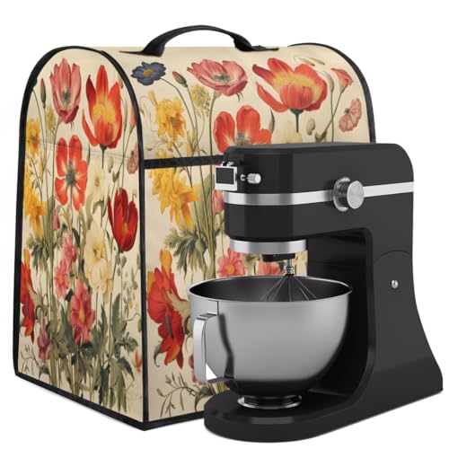 Coffee Maker Cover Retro Flower Kitchen Appliance Covers Small Appliance Covers Blender Cover Juicer Cover Dust Covers for Kitchen Appliances with Top Handle and Pockets,Washable,C385