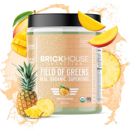 BRICKHOUSE NUTRITION Field of Greens Super Greens Powder | Doctor-Formulated Superfood Powder Fruits & Veggies Supplement - Pineapple Mango (Single Pack)