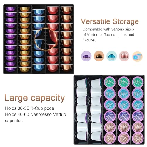 Image of gianotter Wood Vertuo Pod Holder Drawer, Compatible with Nespresso Vertuo Capsules, Compatible with 40 Large or 60 Small Nespresso Capsule Organizer