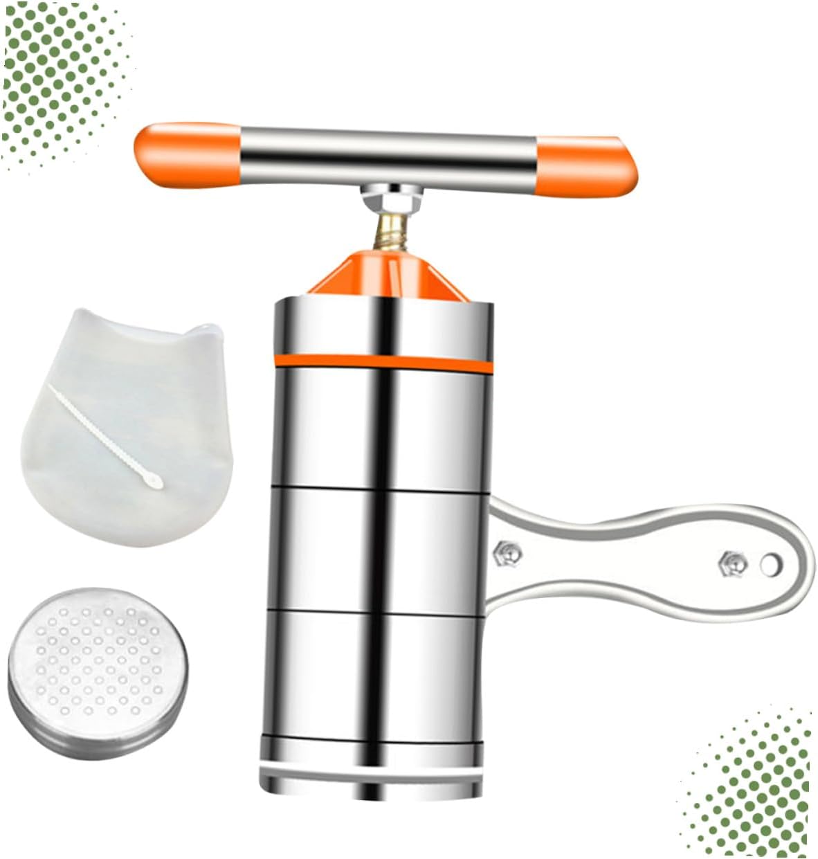 Manual Noodle Maker Noodle Press Machine Stainless Steel Household Kitchen Pasta Tool with 1 Mold and 1 Kneading Bag Orange and Pasta Preparation
