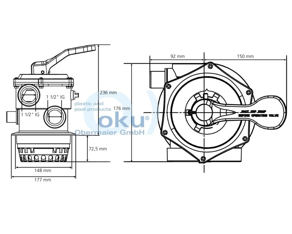 OKU 6-Wege Ventil für Sandfilteranlagen 1 1/2'' 6-Wege Top-Mount-Ventil | Für Filteranlagen | Pool und Schwimmbecken