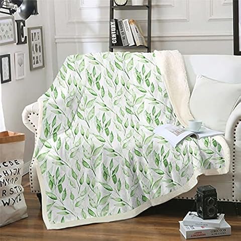 feelingyou Green Leaves Flannel Blanket,Watercolor Plant Painting Fuzzy Xmas Present,Fresh Natural Botanical Lightweight Polyester Sherpa BlanketSofa,Twin Size (60x79 Inch) (WWS3766MTcdxUK-Twin) Cover