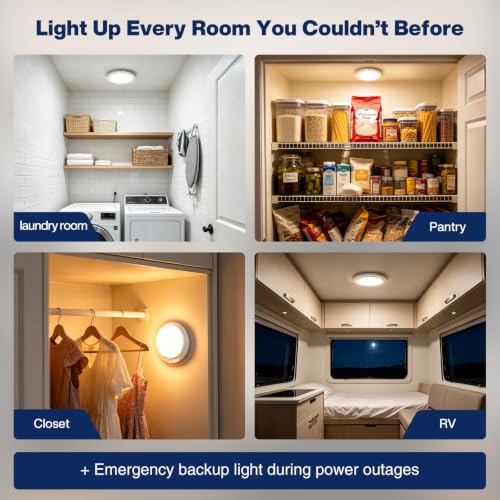 Free2Glow 8000mAh Rechargeable Ceiling Light with Remote, Motion Sensor or Constant-On, 7.55-Inch Magnetic Battery Operated Lamp, Dimmable 3 Color Temperatures, for Closet and Shower, 2 Pack by Free2Glow - Used condition - Image 7
