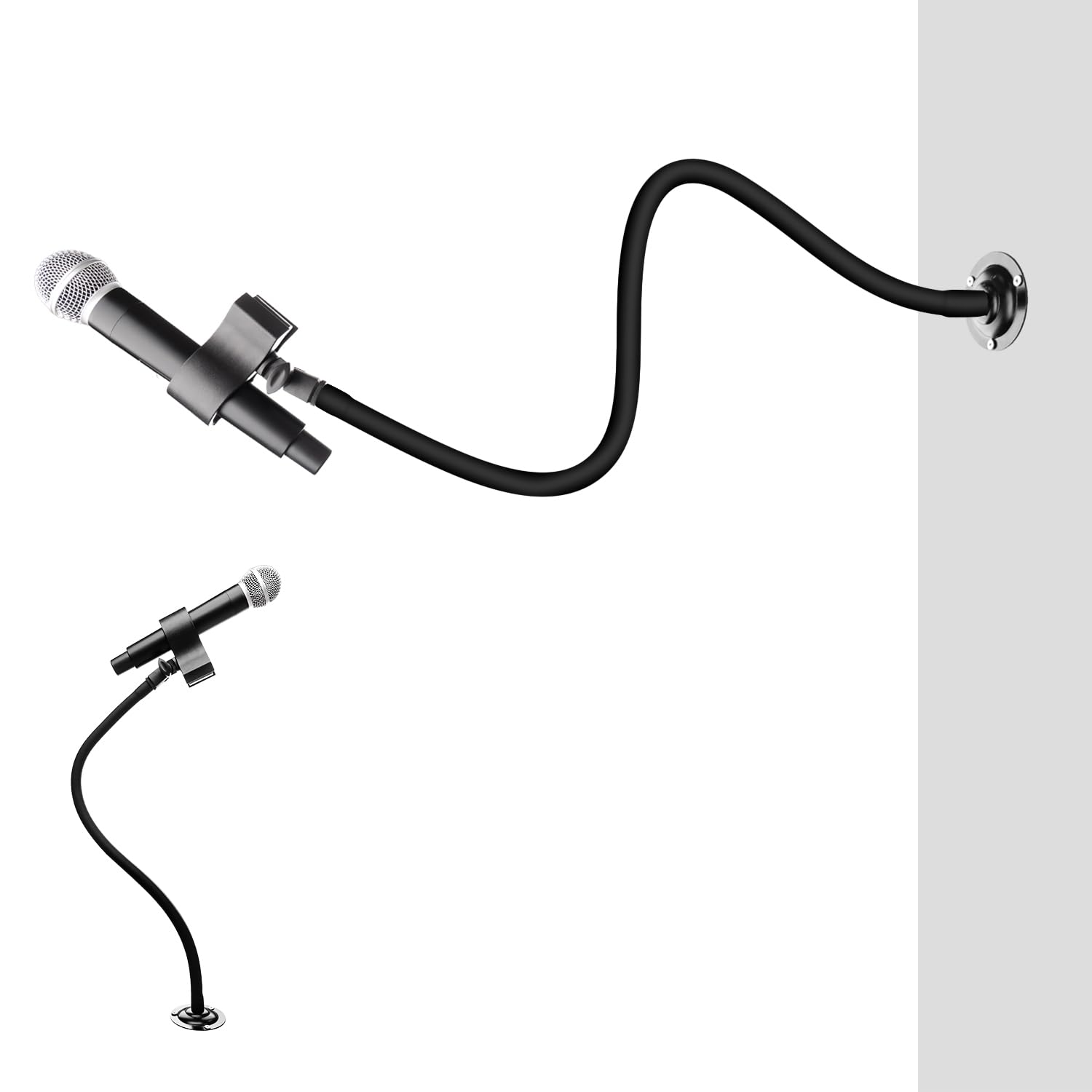 Soporte de brazo de micrófono de 23.6 pulgadas de largo, soporte de pared para brazo de micrófono, clip de micrófono de base de metal de 3/8 a 5/8 pulgadas adaptador para paredes/mesa/podio,