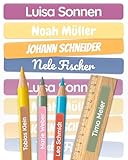 melu kids® Namensaufkleber Kinder für Schule & Kita (75 Stück) - Personalisierte Aufkleber mit Namen für Stifte und Schulsachen - Wasserfest in Spülmaschine - Mix