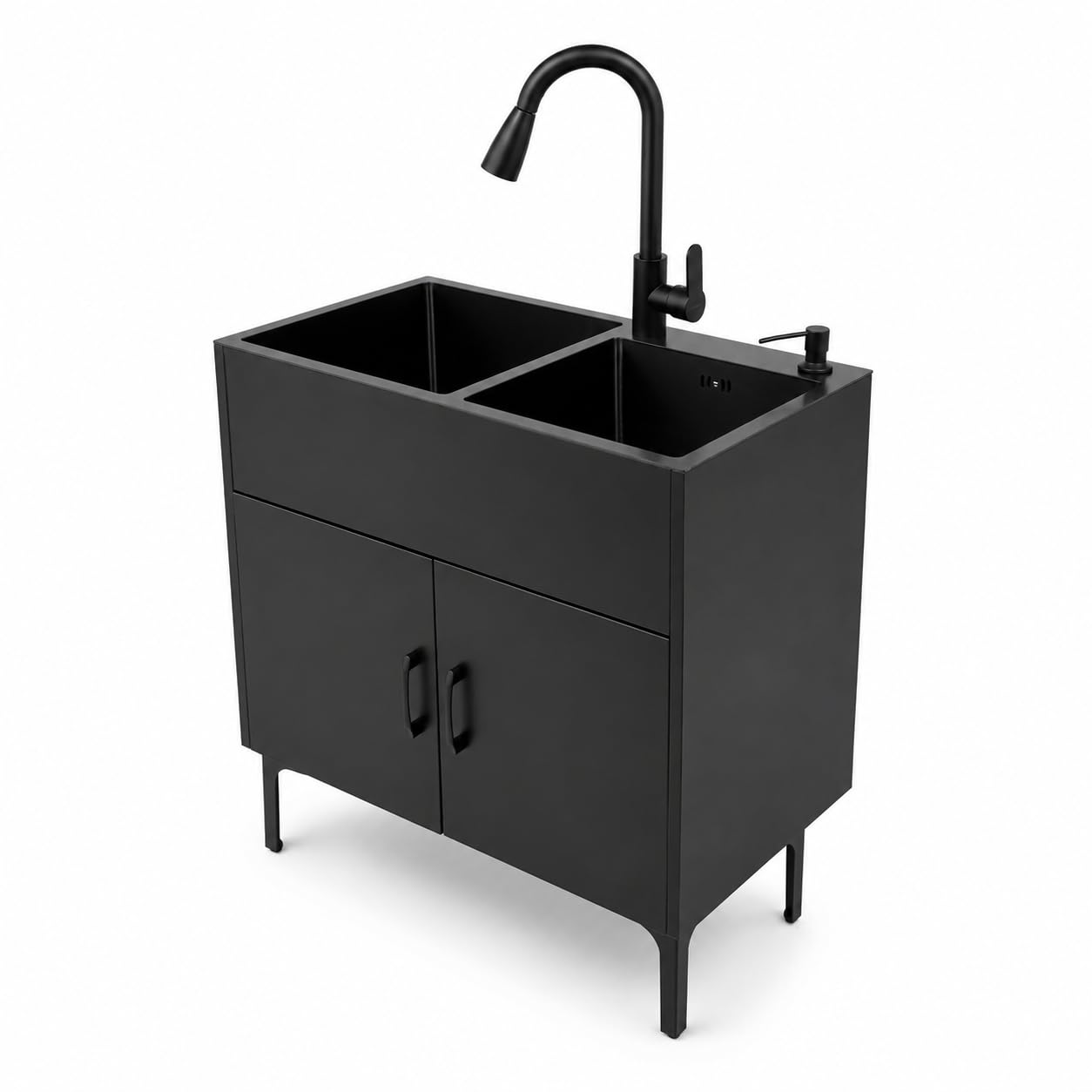 Spüle mit Unterschrank 75 x 41 x 78 cm Outdoor Küche | Küchenspüle mit ausziehbarem Wasserhahn, Spültisch freistehend Edelstahl für Küche, Garten und Gastronomie
