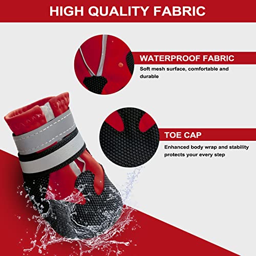 NeuWee Dog Boots, Non-Slip Dog Paw Protectors (Red, M) - Image 3
