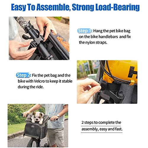 Wakytu Dog Bike Basket Carrier, Pet Bicycle Front Carrier Backpack for Bike Riding Foldable Removable, Reflective Strips… - Image 7