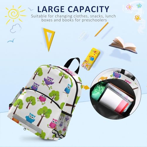 Cute Colorful Cartoon Owls Toddler Boy Backpack with Leash, Small Kids School Backpacks Travel Backpack4