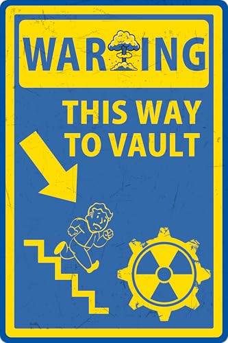 Flinelife Fallout Shelter Sign, 8x12, Fallout Warning, Down Arrow, Garage Decor, Man Cave Decor