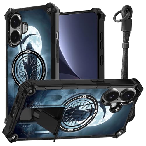 JANENFNA case for iPhone 17 Phone,Double Layer Protective case Anti-Drop and Anti-Scratch,2025 New with Folding Stand for Men Women Girls for iPhone 17 6.3,Scythe Grim Reaper
